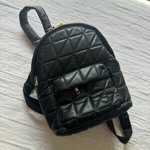 Zara Black Faux Leather Quilted Back Pack Bag Chain Handle